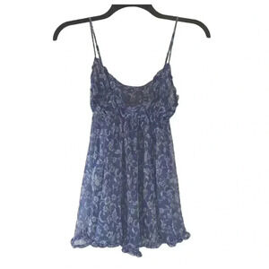 Victoria's Secret Blue Floral Lingerie Baby Doll Top Sheer Medium